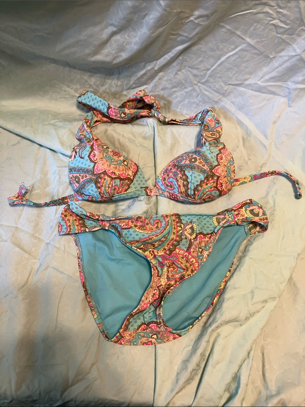 Arizona Jean Company Paisley Print Halter Bikini - Turquoise Pink